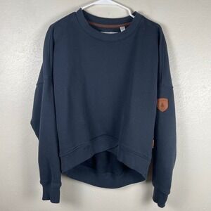Wanakome Womens Navy Blue‎ High Low Crewneck Sweatshirt Fleece Pullover Small